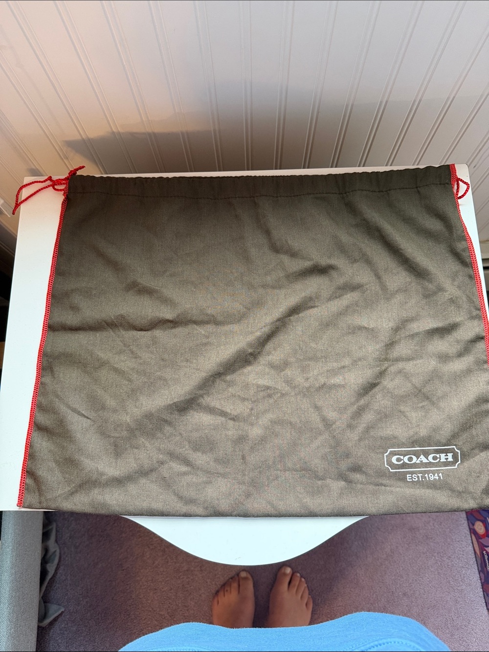 Coach Black Drawstring Dust Bag with Red Trim